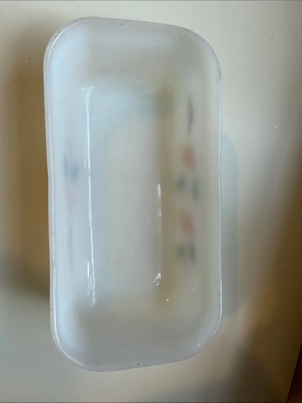 Fire King White Milk Glass Floral Loaf Pan with Orange and Green Flowers